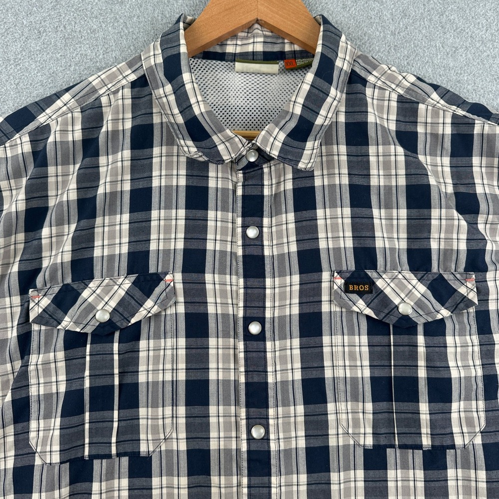 Howler Bros Shirt Mens XXL Gaucho Pearl Snap Blue Gray Plaid Long Sleeve Snap Up